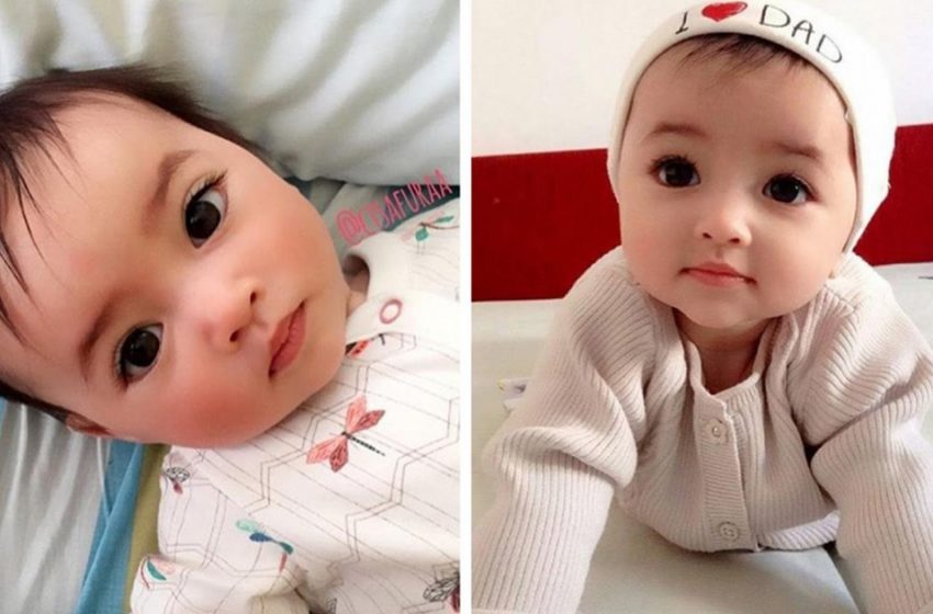  Five years ago a baby girl was born with very beautiful eyes. What does the girl look like now?